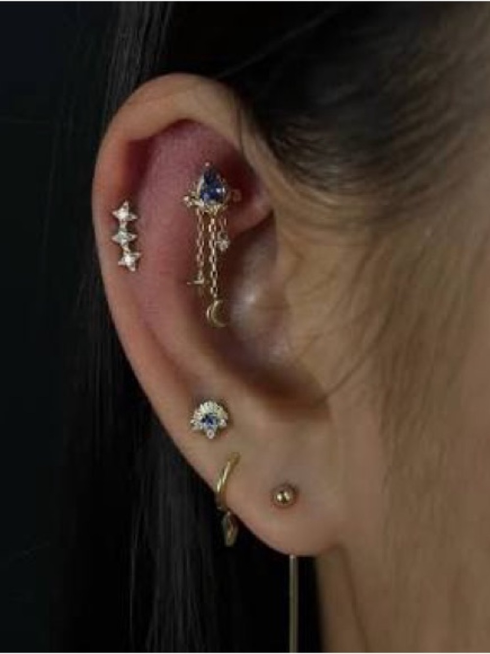 AuAdore Altair Curve Faceted Moonstone Threadless End 14k Yellow Gold